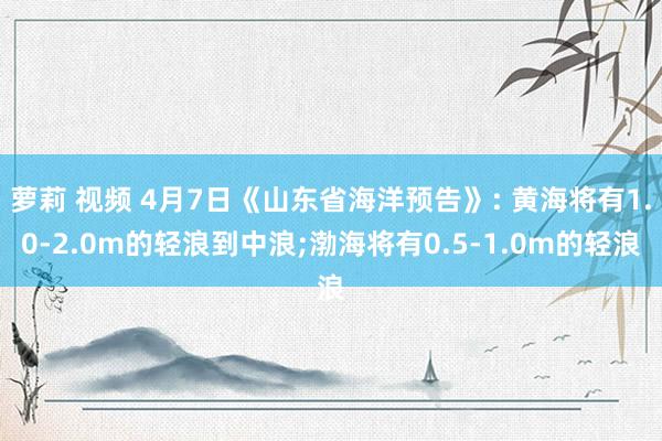 萝莉 视频 4月7日《山东省海洋预告》: 黄海将有1.0-2.0m的轻浪到中浪;渤海将有0.5-1.0m的轻浪